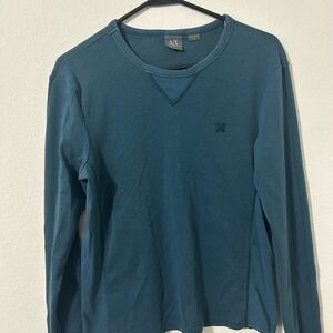Armani Exchange Blue Long Sleeve Tee with V-Insert